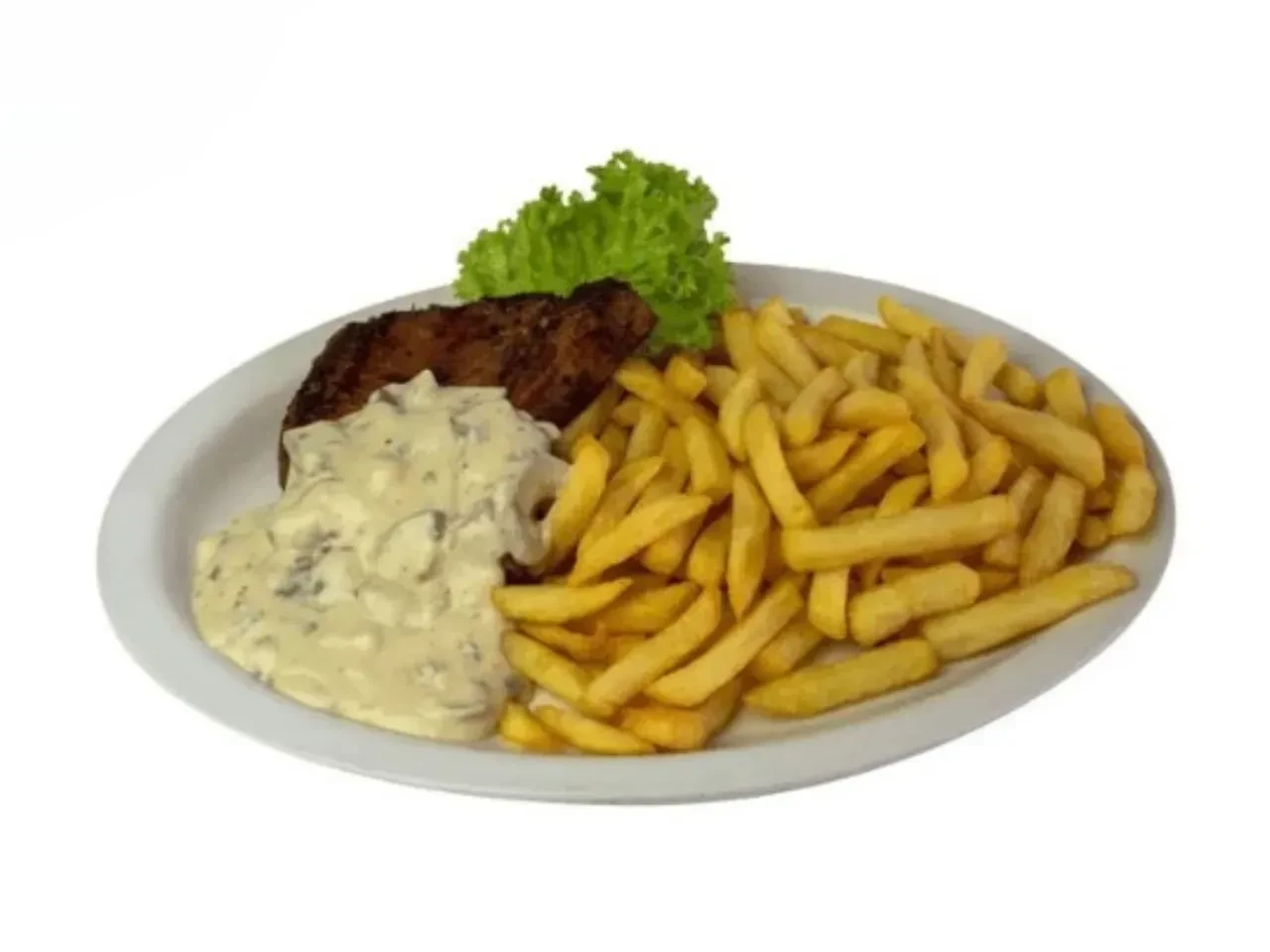 Chuleta C/Salsa de Champiñón y Papas Fritas